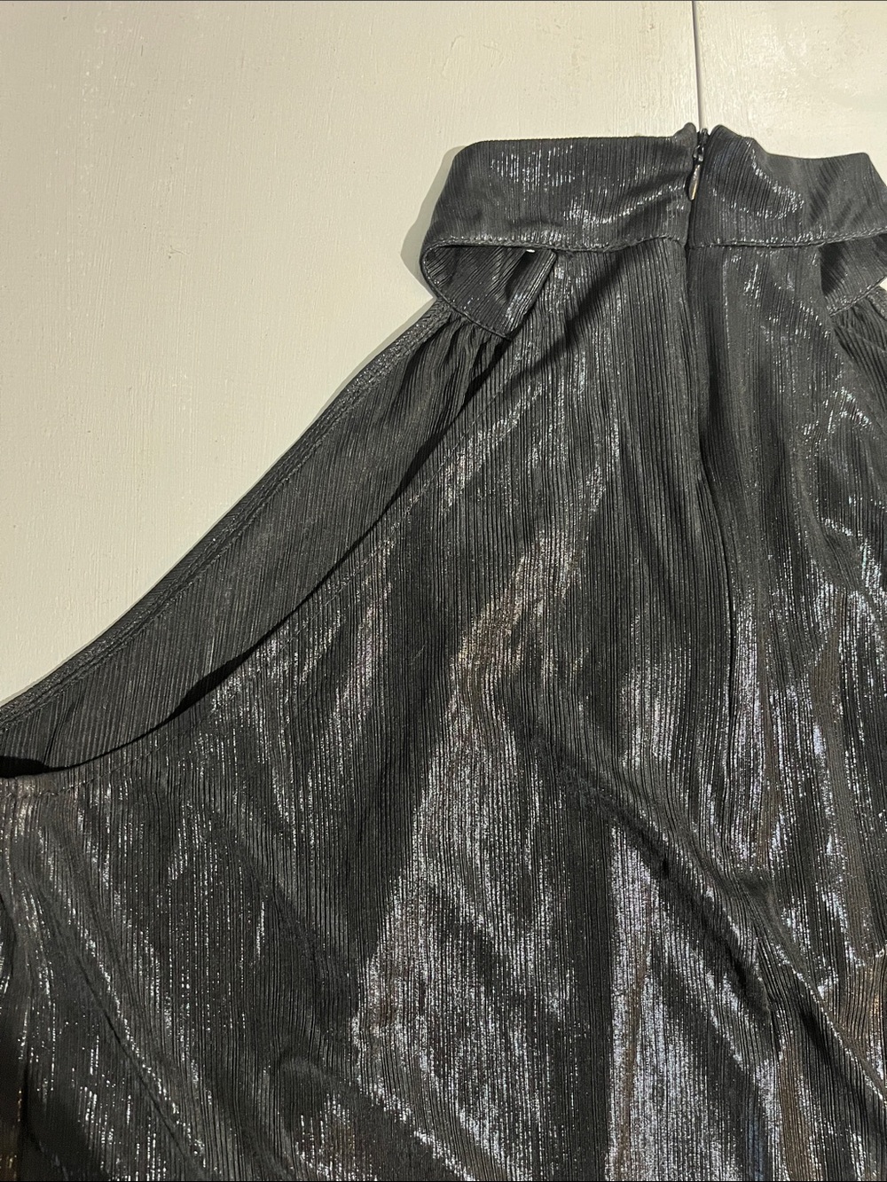 High-Neck Shimmer Sleeveless Top- Black - Picture 8 of 15